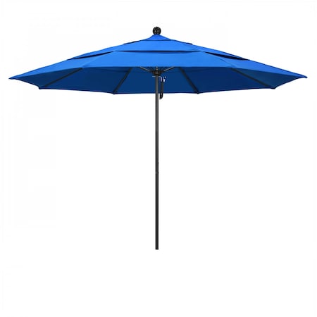 California Umbrella 11' Black Aluminum Market Patio Umbrella, Olefin Royal Blue 194061333570